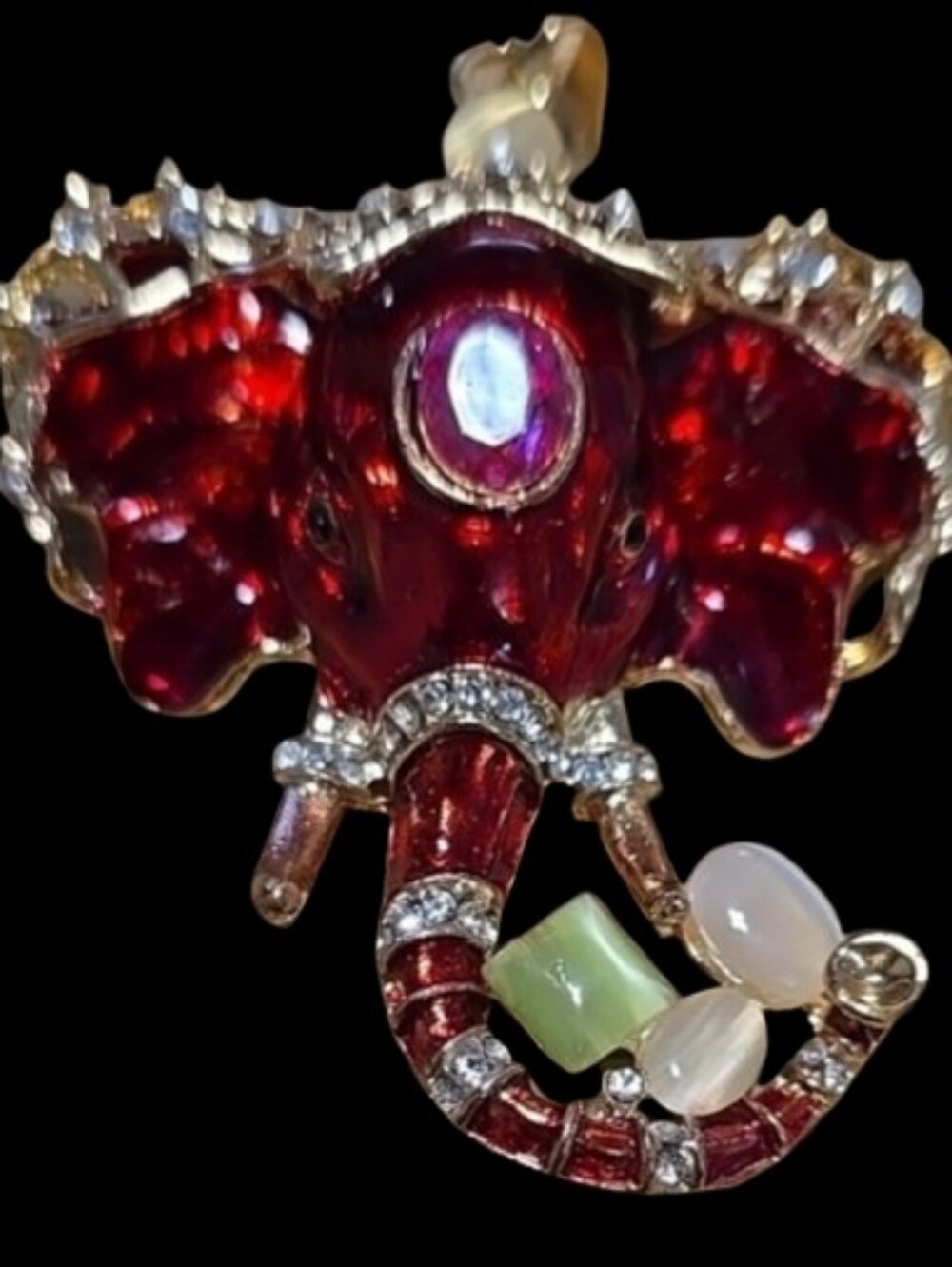 Betsey Johnson Elephant Cats Eye Red Crystal Gold Pendant Pre Owned Lot 5